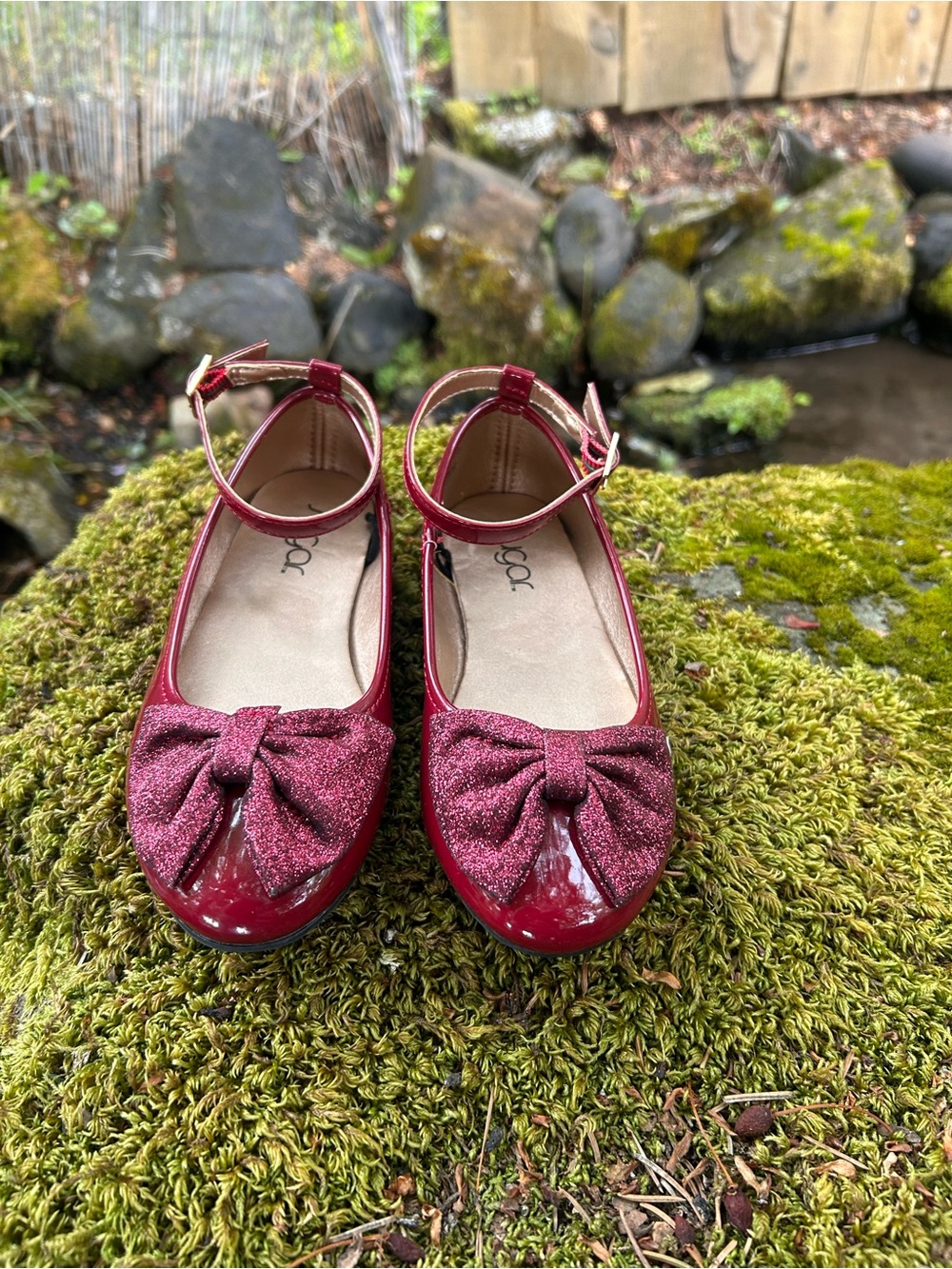 SUGAR - Girls Red Glitter Bow Ankle-Strap Flats - Picture 3 of 9